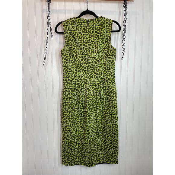 Cynthia Howie Green Circle Print Cinched Sleeveless Midi Sheath Dress Size 6 - Picture 2 of 6